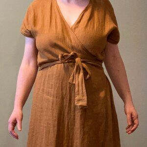 Vikolino Linen Wrap Dress One Size Rust